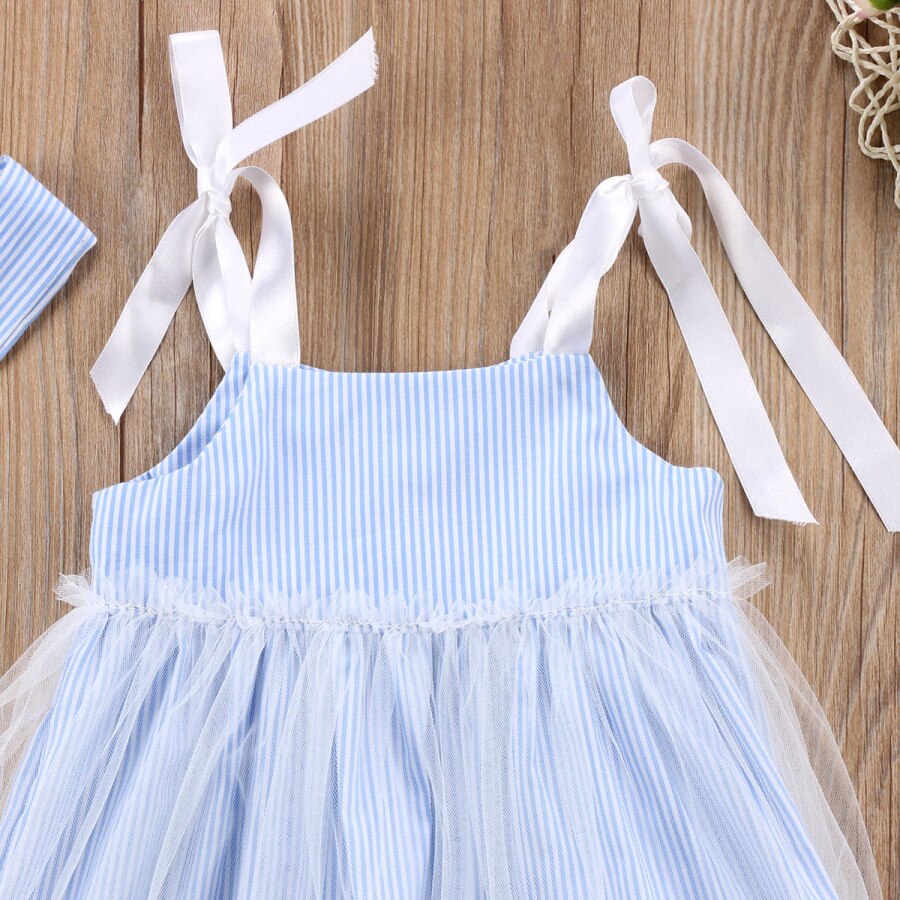 Summer Fashion Baby Pirncess Dress Kids Baby Girl Stripes Lace Tulle Dress Sundress Clothes Summer USA - ebowsos