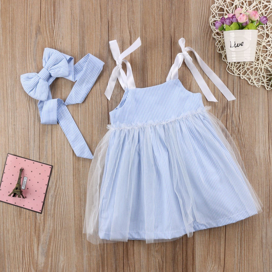 Summer Fashion Baby Pirncess Dress Kids Baby Girl Stripes Lace Tulle Dress Sundress Clothes Summer USA - ebowsos