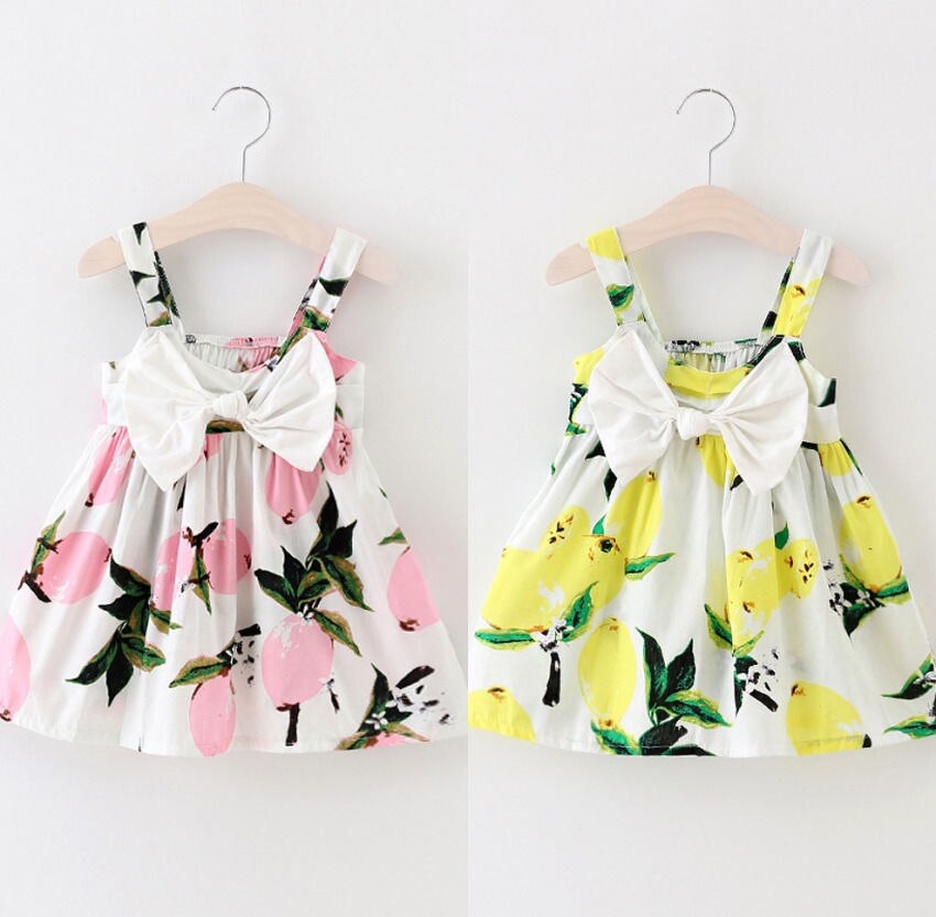 Summer Fashion Baby Pirncess Dress Toddler Baby Girls Summer Lemon Print Floral Bow Dress Sundress Clothes - ebowsos