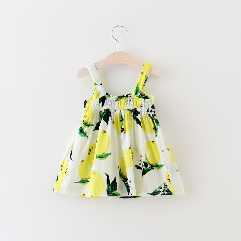 Summer Fashion Baby Pirncess Dress Toddler Baby Girls Summer Lemon Print Floral Bow Dress Sundress Clothes - ebowsos