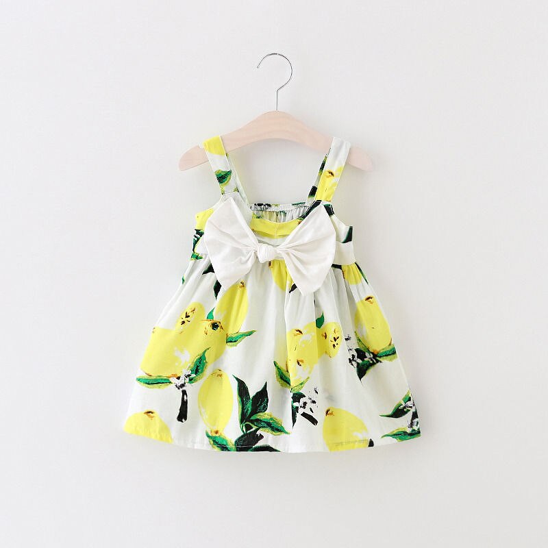 Summer Fashion Baby Pirncess Dress Toddler Baby Girls Summer Lemon Print Floral Bow Dress Sundress Clothes - ebowsos