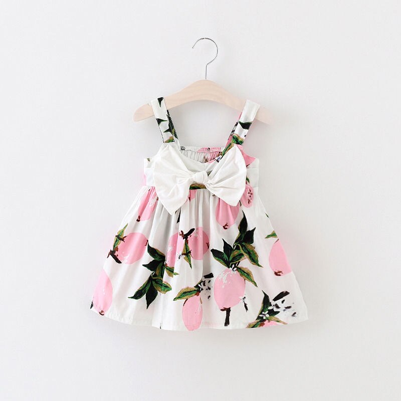 Summer Fashion Baby Pirncess Dress Toddler Baby Girls Summer Lemon Print Floral Bow Dress Sundress Clothes - ebowsos