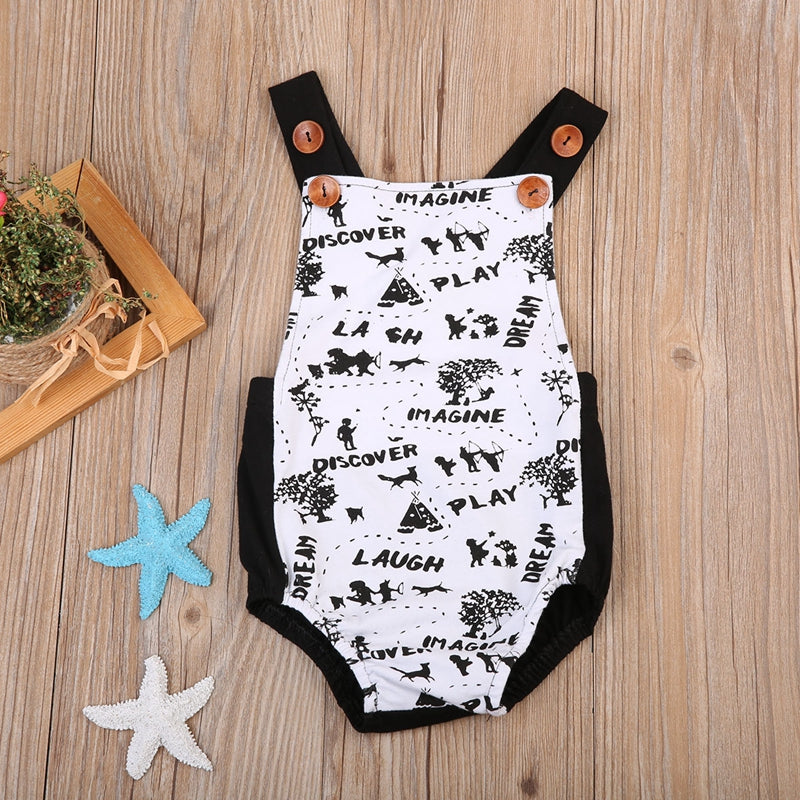 Summer Fashion Cotton Children Clothing Baby Boys Girls Painting Sleeveless Bodysuit Jumpsuit Outfits Set - ebowsos