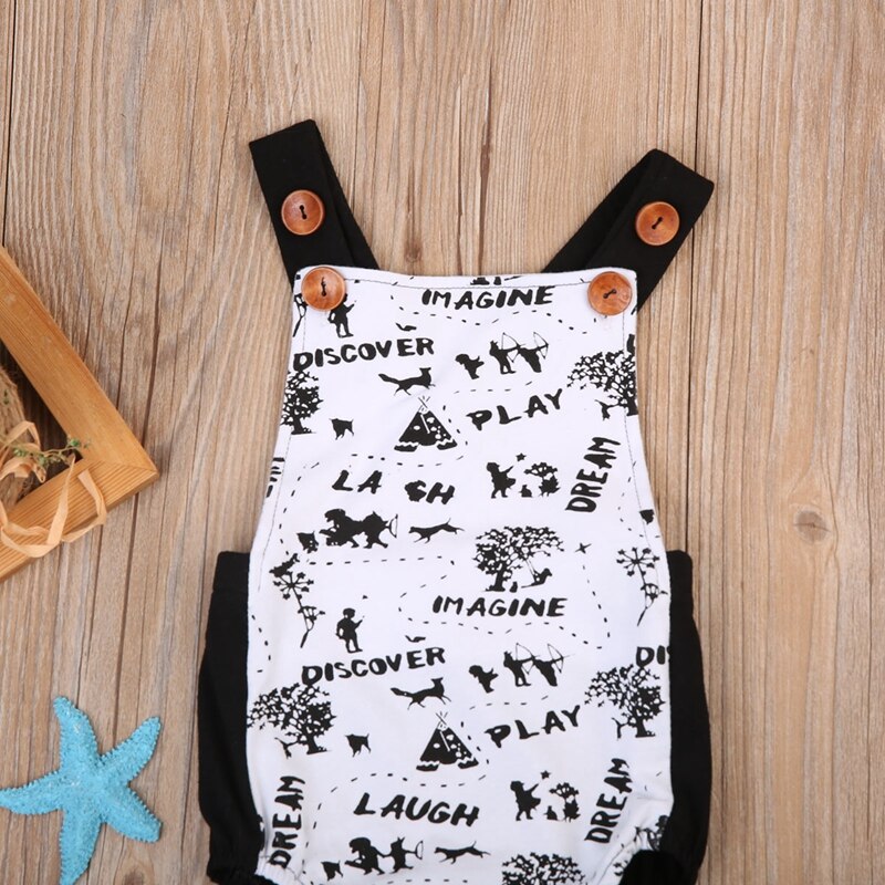 Summer Fashion Cotton Children Clothing Baby Boys Girls Painting Sleeveless Bodysuit Jumpsuit Outfits Set - ebowsos