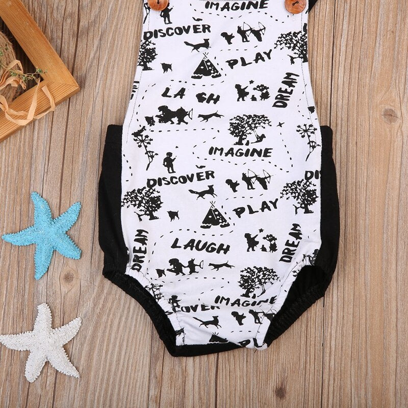 Summer Fashion Cotton Children Clothing Baby Boys Girls Painting Sleeveless Bodysuit Jumpsuit Outfits Set - ebowsos