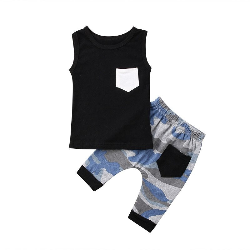 Summer Fashion Newborn Infant Clothes Set Baby Boy Girl Cotton Vest Tops+Camo Shorts Pants 2Pcs Outfits Set - ebowsos