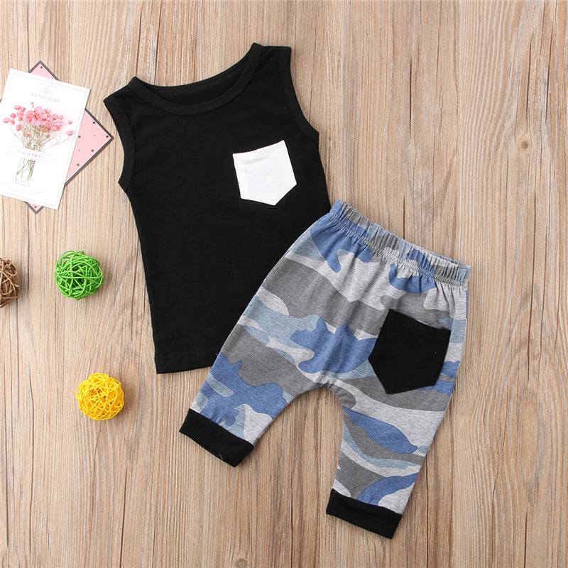 Summer Fashion Newborn Infant Clothes Set Baby Boy Girl Cotton Vest Tops+Camo Shorts Pants 2Pcs Outfits Set - ebowsos