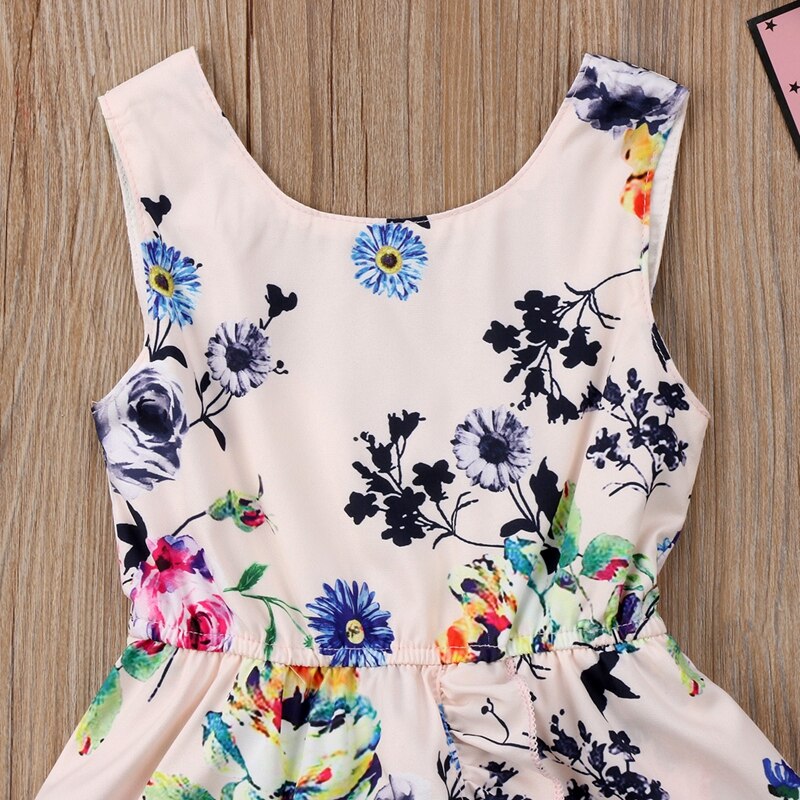 Summer Floral Baby Girls Dresses Toddler Kid Baby Girls Flower Dress Bodysuit Jumpsuit Outfit Set Playsuit - ebowsos