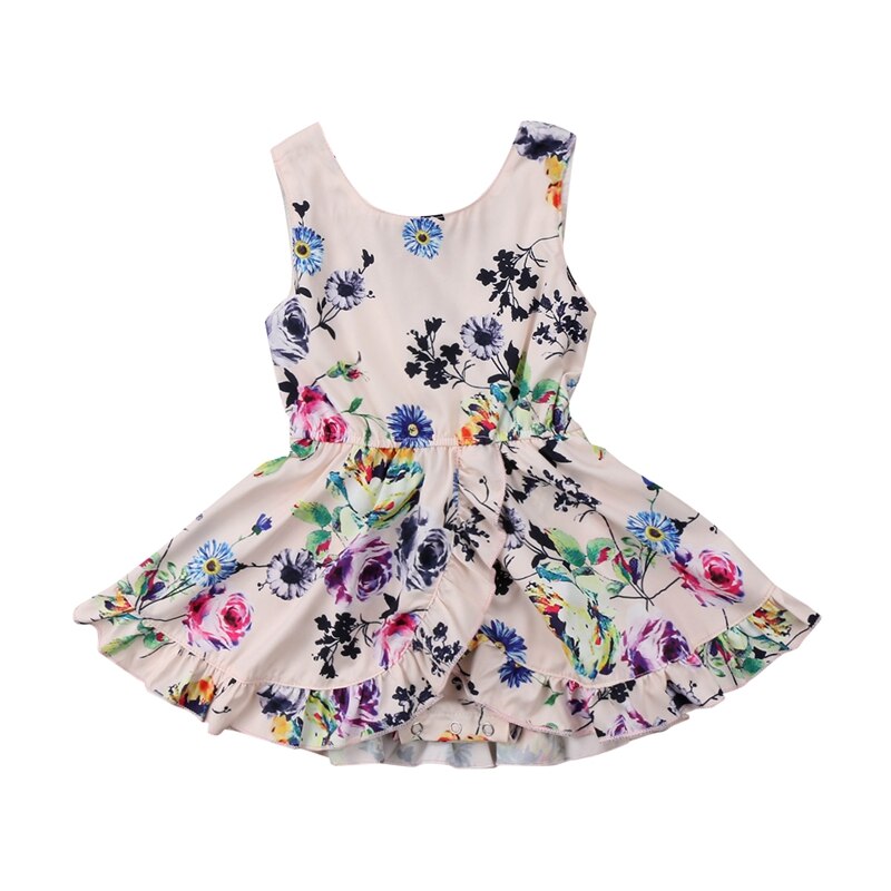 Summer Floral Baby Girls Dresses Toddler Kid Baby Girls Flower Dress Bodysuit Jumpsuit Outfit Set Playsuit - ebowsos