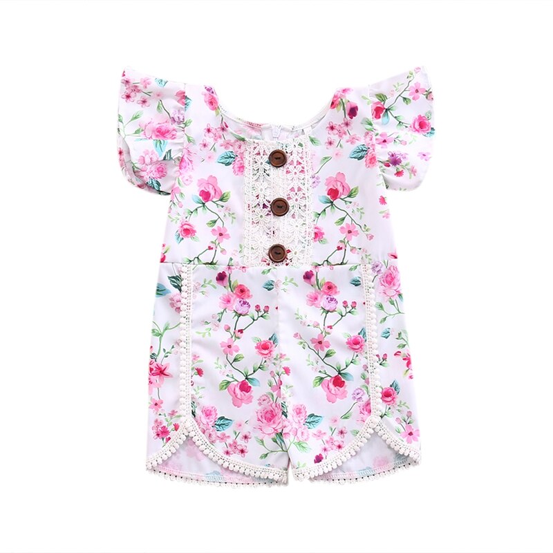 Summer Floral  Baby Girls Suit 0-4T Toddler Infant Baby Girls Romper Floral Tassels Jumpsuit Clothes - ebowsos