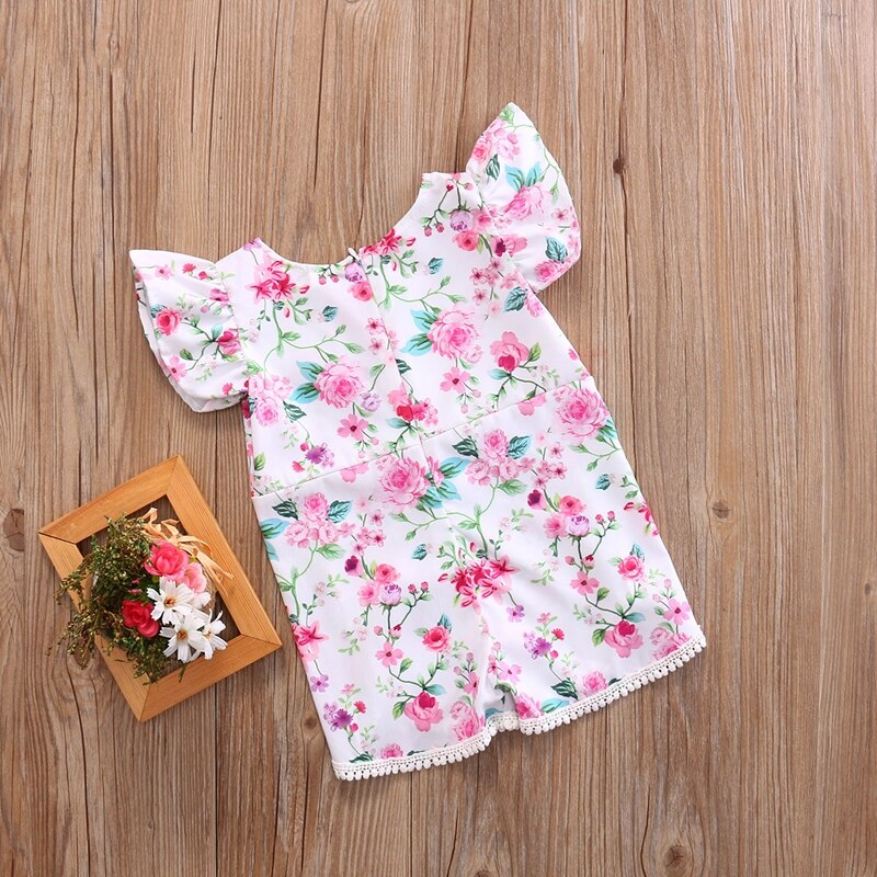 Summer Floral  Baby Girls Suit 0-4T Toddler Infant Baby Girls Romper Floral Tassels Jumpsuit Clothes - ebowsos