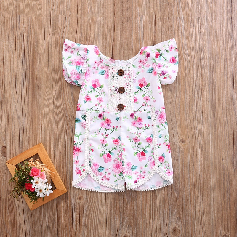 Summer Floral  Baby Girls Suit 0-4T Toddler Infant Baby Girls Romper Floral Tassels Jumpsuit Clothes - ebowsos