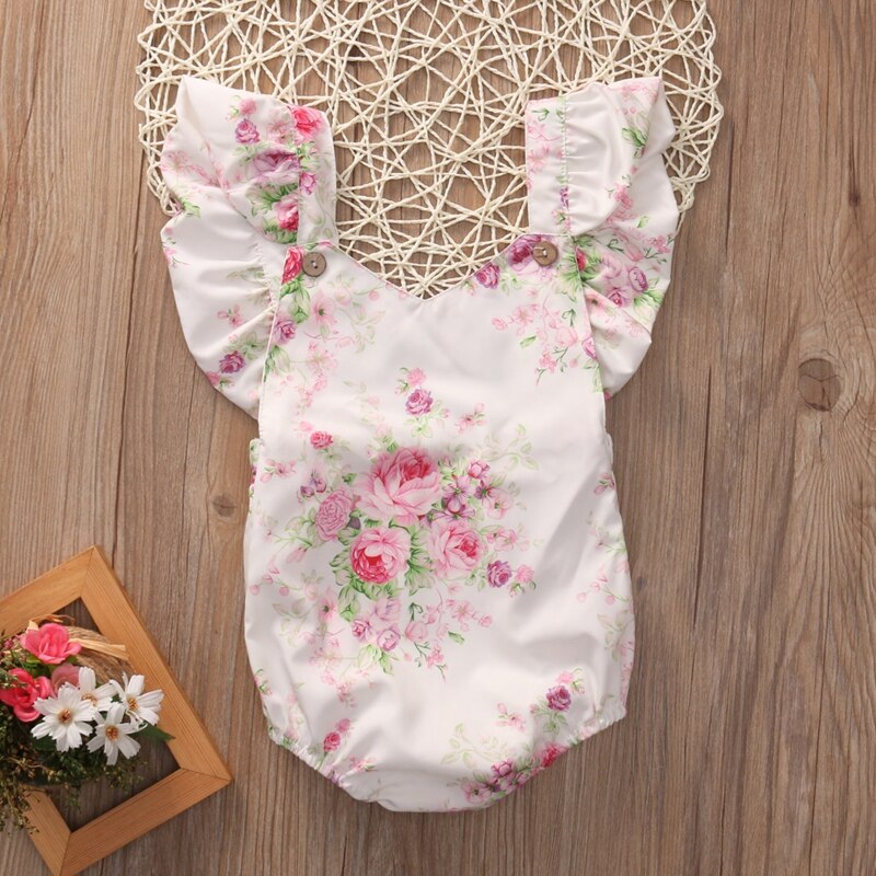 Summer Floral Girls Suit Cotton Bodysuit  Newborn Toddler Baby Girl Floral Jumpsuit Bodysuit Sunsuit Clothes - ebowsos