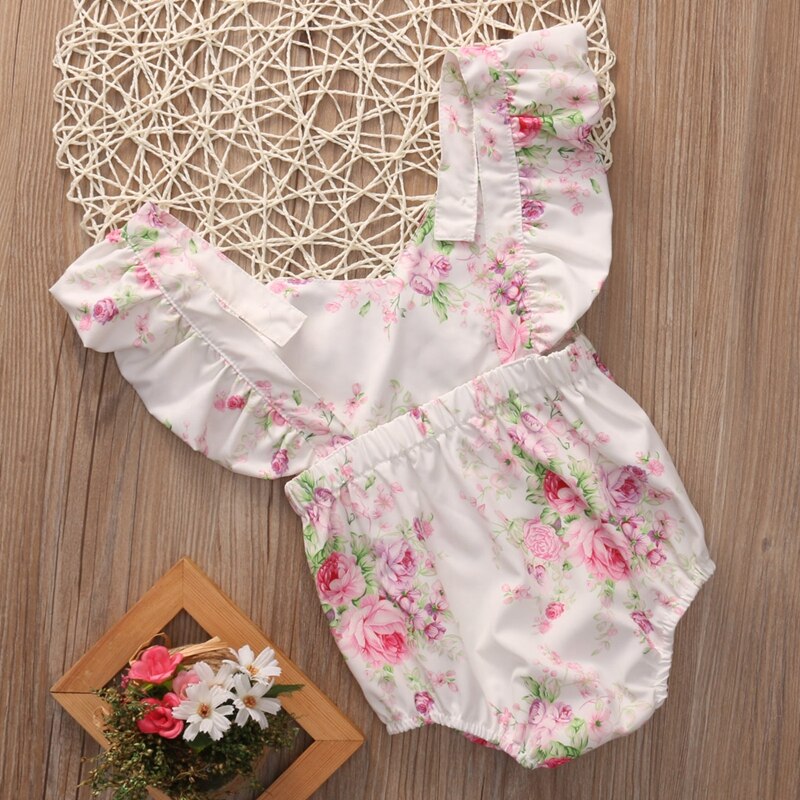 Summer Floral Girls Suit Cotton Bodysuit  Newborn Toddler Baby Girl Floral Jumpsuit Bodysuit Sunsuit Clothes - ebowsos