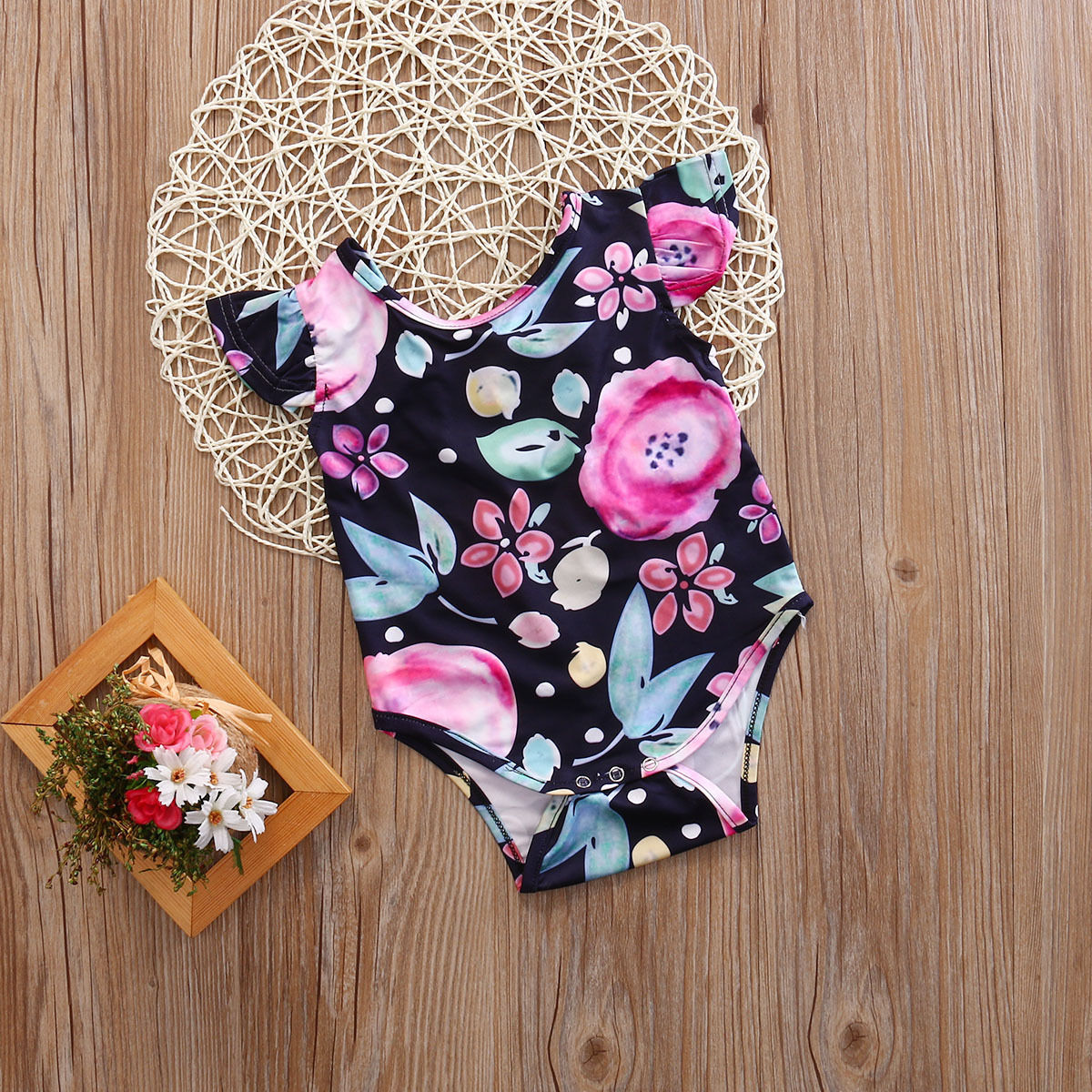 Summer Floral Girls Suit Cute Floral Newborn Baby Girls Cotton Short Sleeve Jumpsuit Bodysuit Clothes Outfit Sunsuit - ebowsos