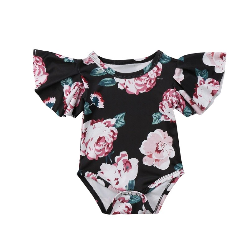 Summer Floral Girls Suit Infant Baby Girls Bodysuit Short Sleeve Cotton Jumpsuit Outfits Clothes Sunsuit Playsuit - ebowsos