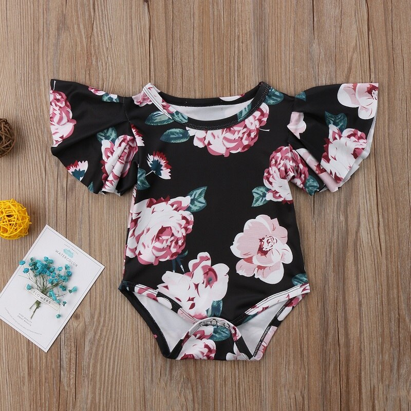 Summer Floral Girls Suit Infant Baby Girls Bodysuit Short Sleeve Cotton Jumpsuit Outfits Clothes Sunsuit Playsuit - ebowsos