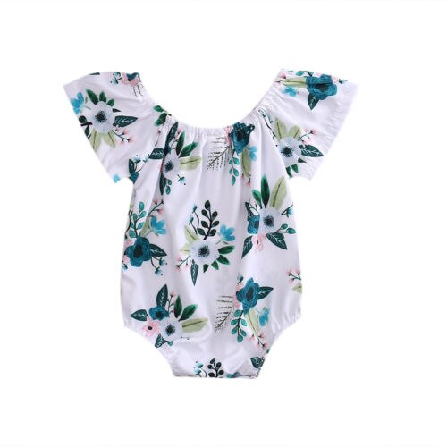 Summer Floral Girls Suit Newborn Infant Baby Girl Bodysuit Floral Short Sleeve Jumpsuit Outfit Playsuit Cotton Clothes - ebowsos