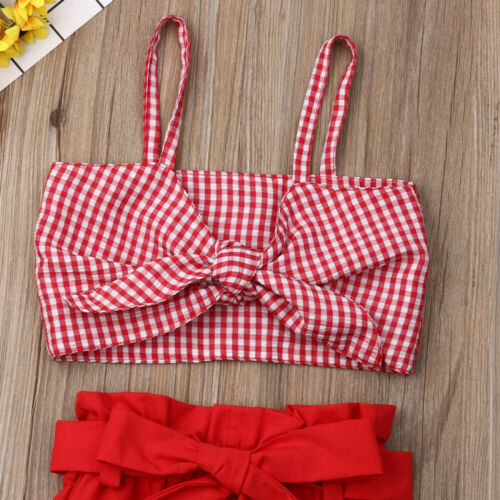 Summer Girls Plaid Tops Vest Pants Shorts Outfits Clothes 2Pcs Little Girl Clothes Kids Sets Children Clothing - ebowsos