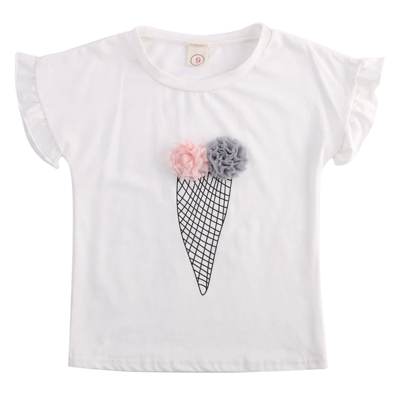 Summer Ice Cream Kids Baby Girls Clothes Short Sleeve Outfits T-shirt Tops+Short Pants Shorts 2PCS Set - ebowsos