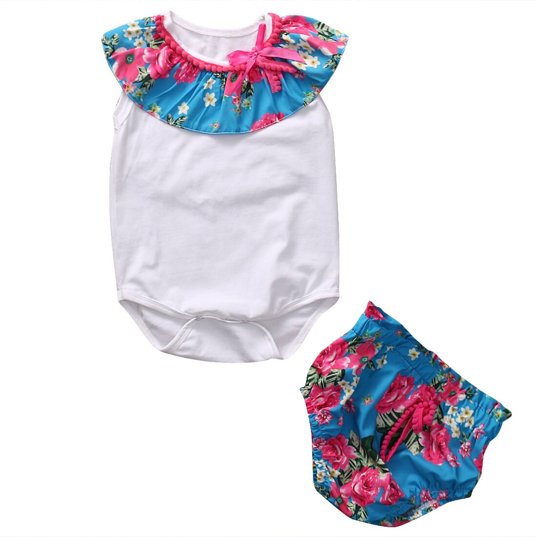 Summer Infant Baby Girls Bow Bodysuit+Pants Floral Bodysuit Sunsuit Outfits Clothes - ebowsos