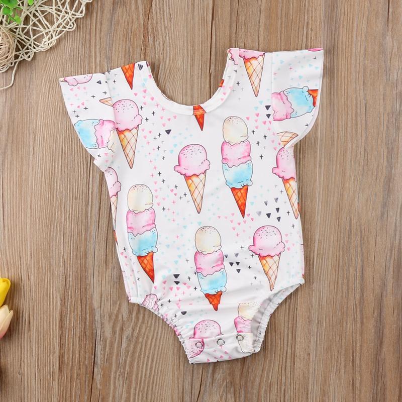 Summer Infant Baby Girls Ice Cream Bodysuit Cute Jumpsuit Outfits Sunsuit Set Summer Children Clothing - ebowsos