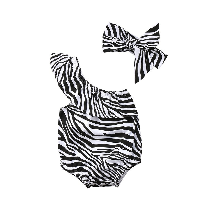 Summer Infant Clothes 2Pcs Newborn Baby Girl Zebra Single Off Shoulder Romper Jumpsuit Clothes Outfits - ebowsos