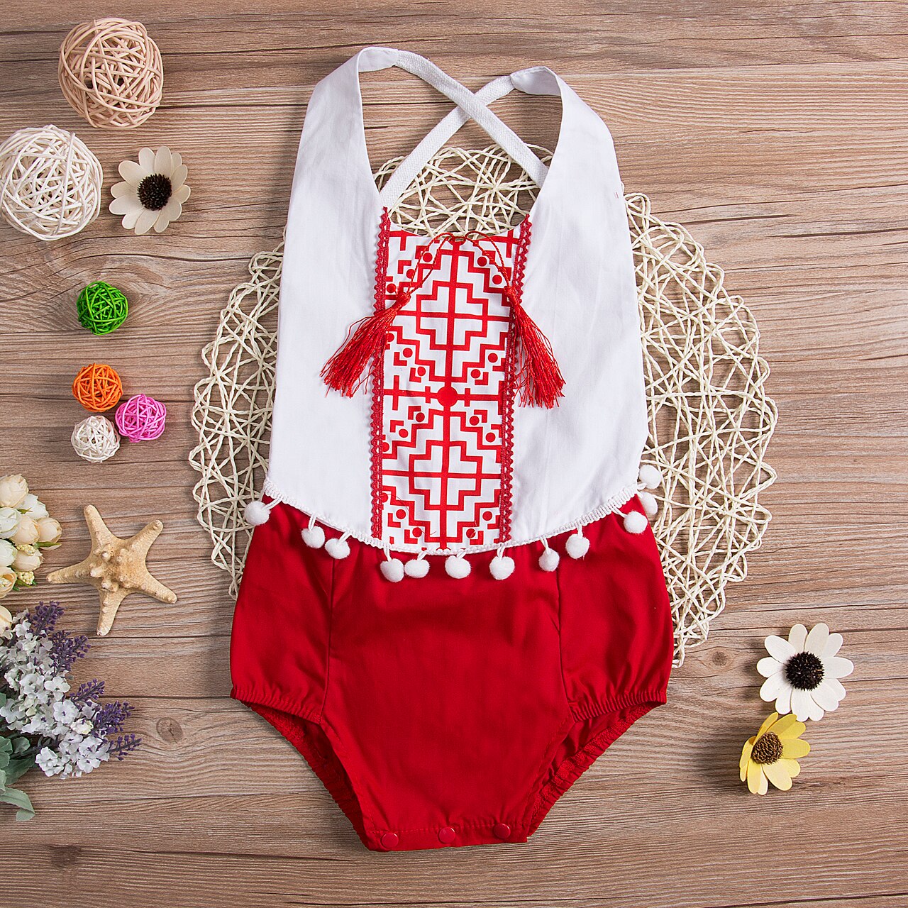 Summer Infant Kids Baby Girls Sleeveless Bodysuit Red Clothes Outfits 0-24M - ebowsos