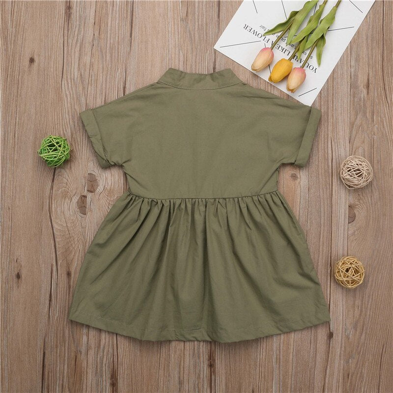 Summer Kid Baby Girl Clothes Dress Cotton Party Pageant Green Solid Dress Casual Clothes - ebowsos