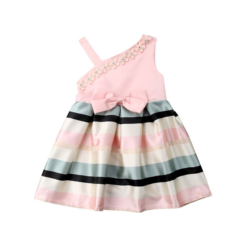 Summer Kids Baby Bowknot Striped Girls Sleeveless Dress Formal Gown Party Pageant Dresses - ebowsos