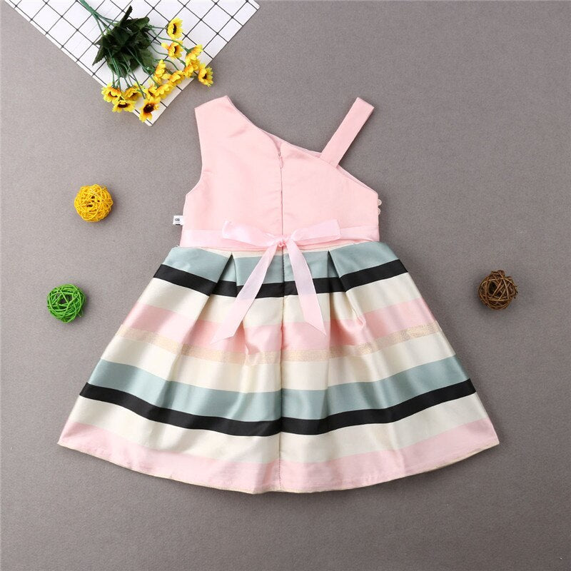 Summer Kids Baby Bowknot Striped Girls Sleeveless Dress Formal Gown Party Pageant Dresses - ebowsos