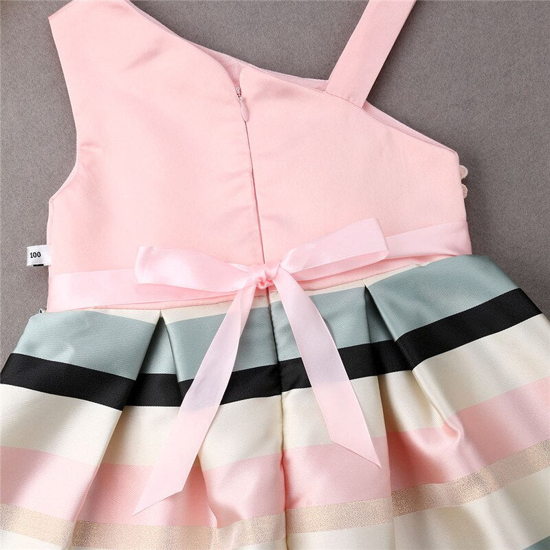 Summer Kids Baby Bowknot Striped Girls Sleeveless Dress Formal Gown Party Pageant Dresses - ebowsos