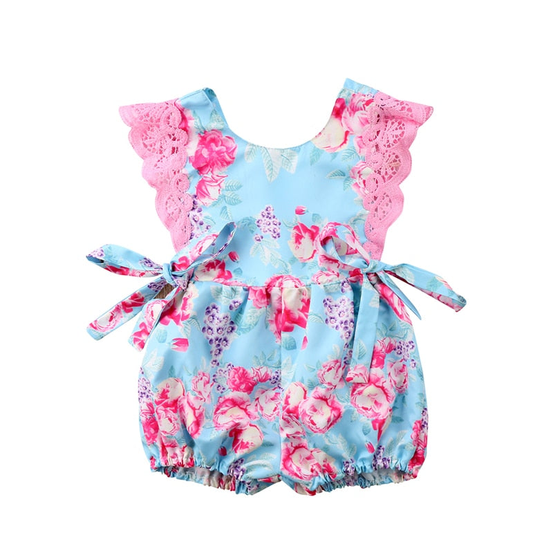 Summer Kids Girl Clothes Newborn Infant Toddler Baby Girl Sleeveless Romper Jumpsuit Floral Print Outfits - ebowsos