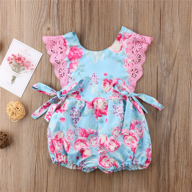 Summer Kids Girl Clothes Newborn Infant Toddler Baby Girl Sleeveless Romper Jumpsuit Floral Print Outfits - ebowsos