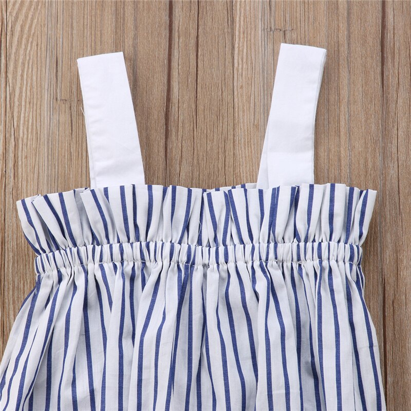 Summer Kids Girls Clothing Set Striped Crop Vest Tops+High Waist Wide Leg Pant Jean 2PCS Children Clothes - ebowsos