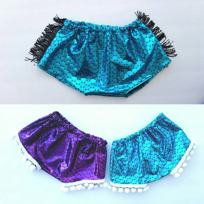 Summer Lovely Kids Baby Girls Pants Bloomers Girls Mermaid Shorts Baby Fringe Pants Pom Pom Shorts - ebowsos