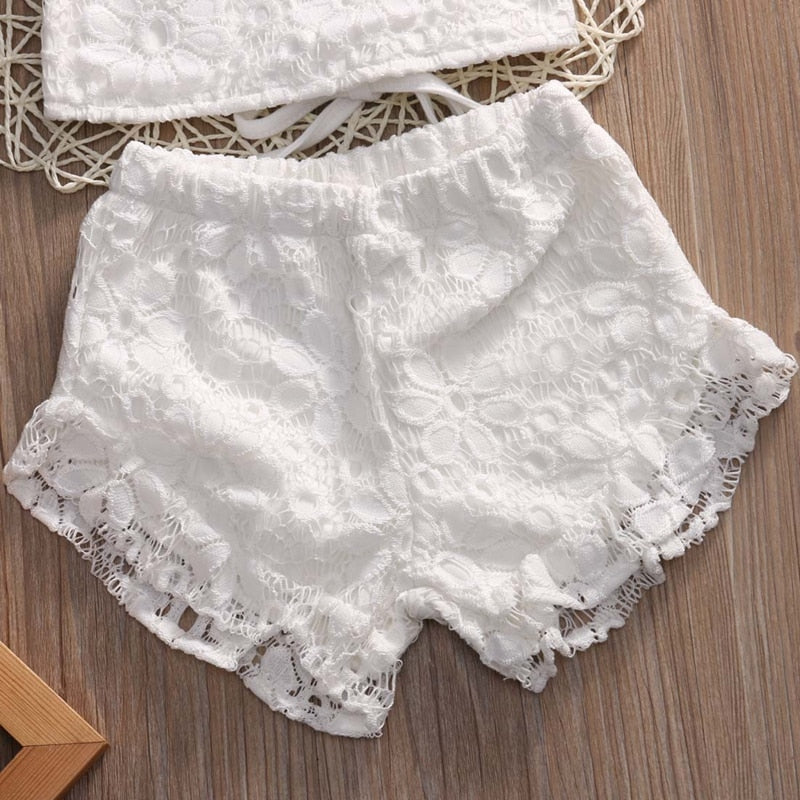 Summer New Style Baby Girls Clothes Sets Pirncess Kids Girl Lace Tops Shirt Shorts Summer Outfits Set Clothes - ebowsos