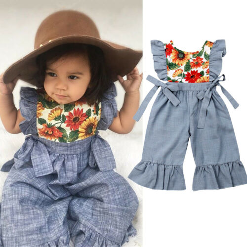 Summer New Sunflower Kids Toddler Girl Clothes Ruffle Sleeveless Romper Jumpsuit Romper Playsuit - ebowsos