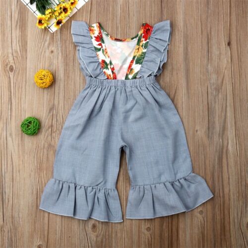 Summer New Sunflower Kids Toddler Girl Clothes Ruffle Sleeveless Romper Jumpsuit Romper Playsuit - ebowsos