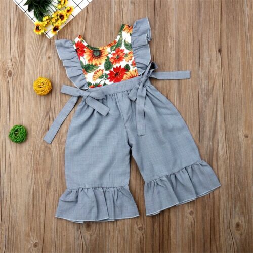 Summer New Sunflower Kids Toddler Girl Clothes Ruffle Sleeveless Romper Jumpsuit Romper Playsuit - ebowsos