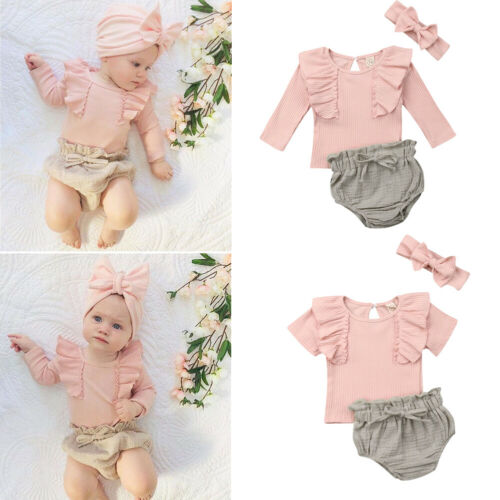 Summer Newborn Baby Girl Clothes Ruffle Top T-Shirt Shorts Briefs 3PCS Outfit - ebowsos