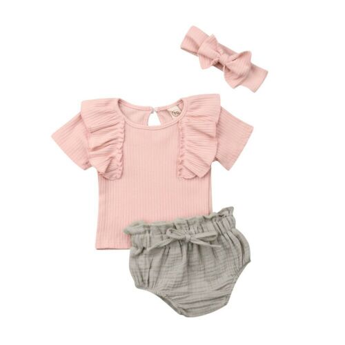 Summer Newborn Baby Girl Clothes Ruffle Top T-Shirt Shorts Briefs 3PCS Outfit - ebowsos