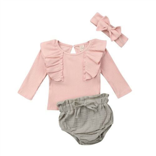 Summer Newborn Baby Girl Clothes Ruffle Top T-Shirt Shorts Briefs 3PCS Outfit - ebowsos