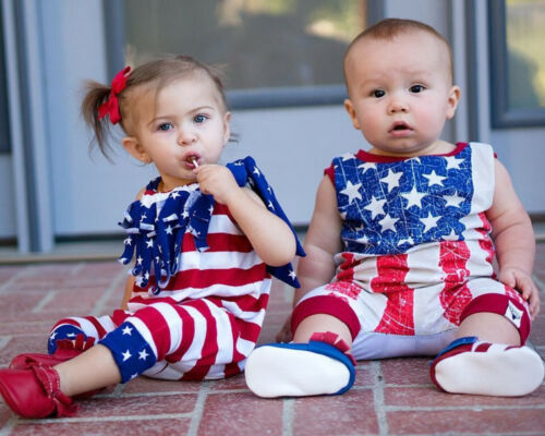 Summer Newborn Baby Girls American Flag Print Rompers National day 4th July - ebowsos