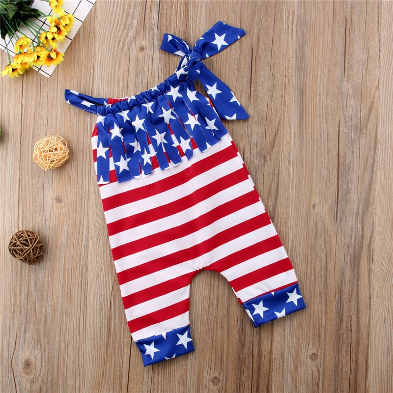 Summer Newborn Baby Girls American Flag Print Rompers National day 4th July - ebowsos