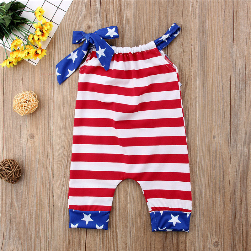 Summer Newborn Baby Girls American Flag Print Rompers National day 4th July - ebowsos