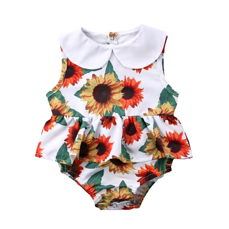 Summer Newborn Baby Girls Cute Sunflower Sleeveless Romper Tutu Jumpsuit Outfits Clothes - ebowsos