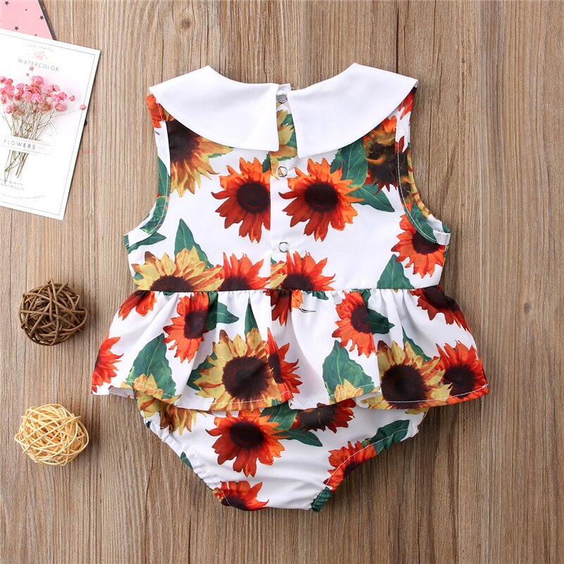 Summer Newborn Baby Girls Cute Sunflower Sleeveless Romper Tutu Jumpsuit Outfits Clothes - ebowsos