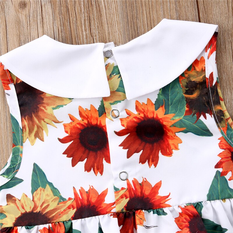 Summer Newborn Baby Girls Cute Sunflower Sleeveless Romper Tutu Jumpsuit Outfits Clothes - ebowsos