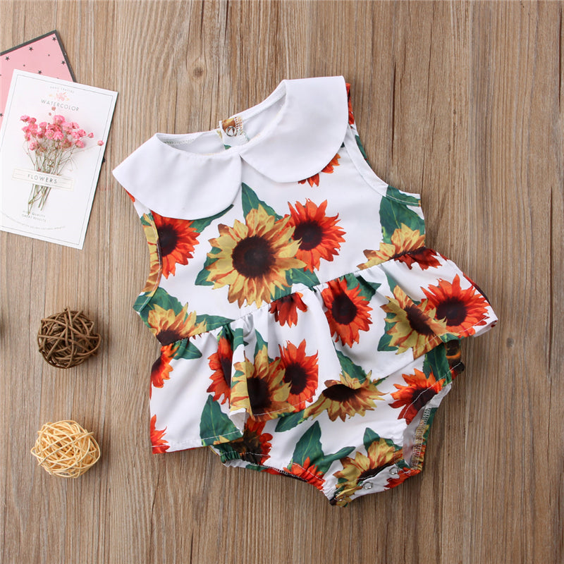 Summer Newborn Baby Girls Cute Sunflower Sleeveless Romper Tutu Jumpsuit Outfits Clothes - ebowsos